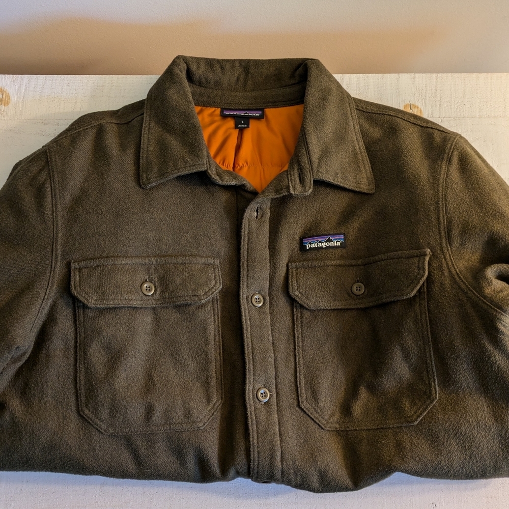 Patagonia insulated Fjord flannel shirt jacket lightweight cotton L large